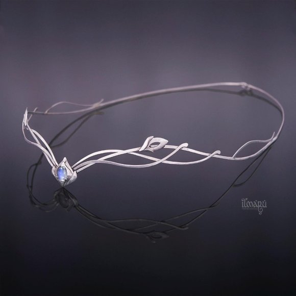 Elven Tiara, Rainbow Moonstone, larp medieval wedding headpiece, sterling silver main image 5